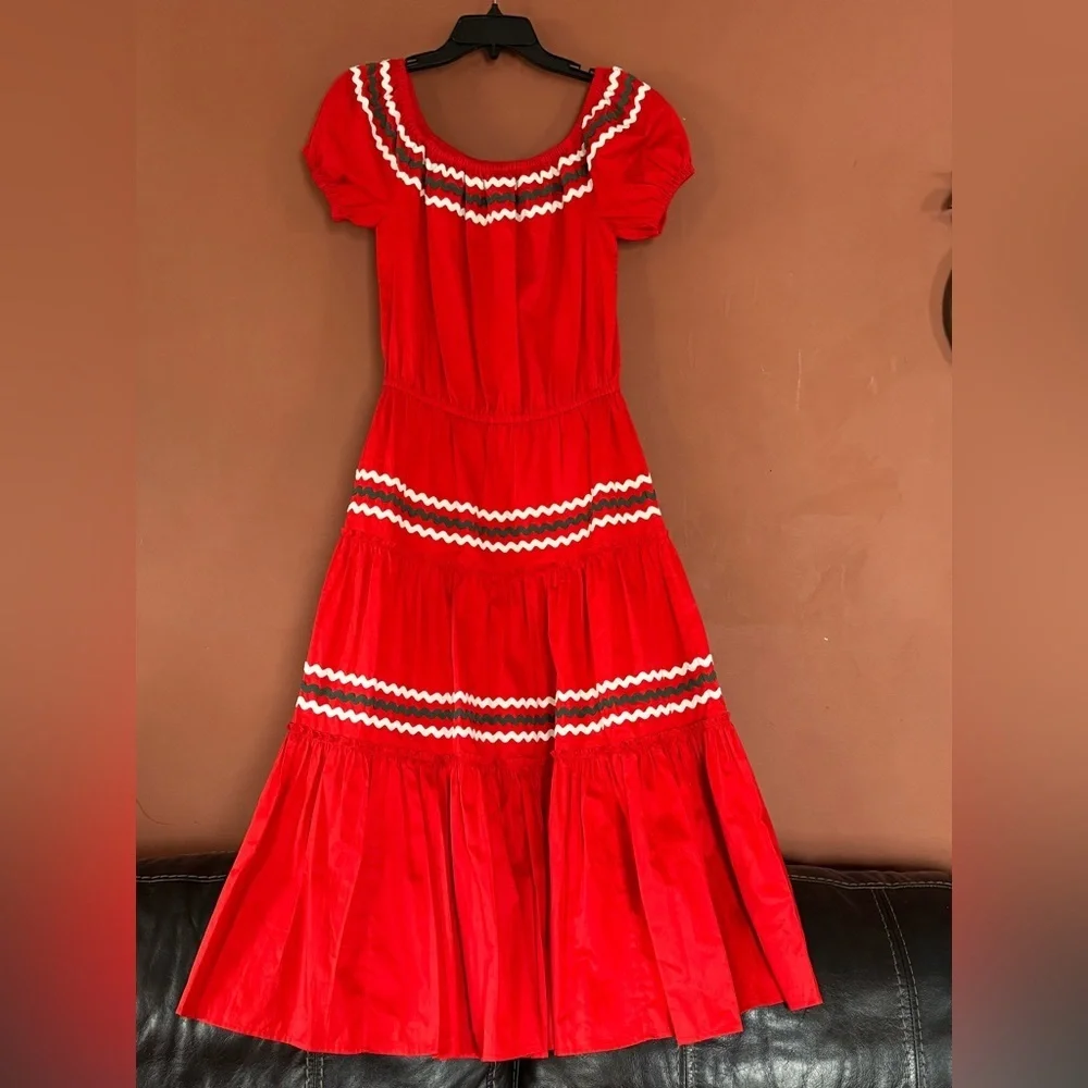 Tory Burch Red Tiered Peasant Dress Size XS